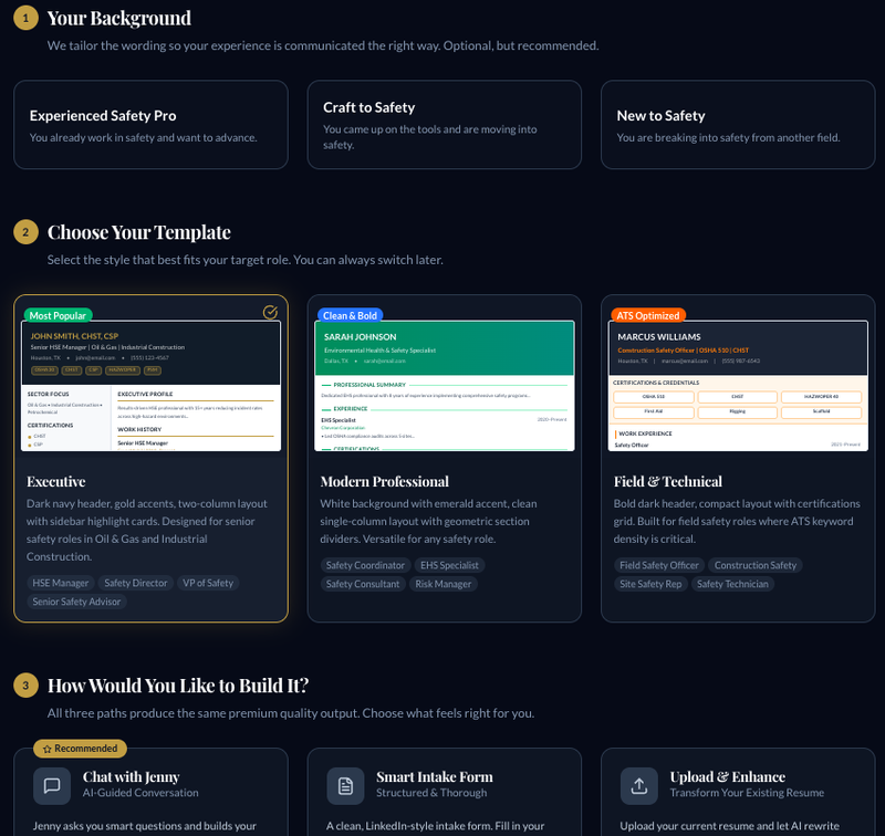 AI Resume Builder, choose a template
