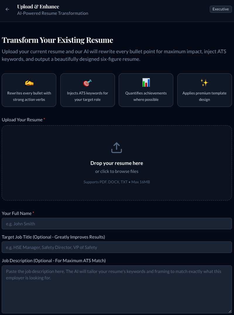Upload and Enhance your existing resume